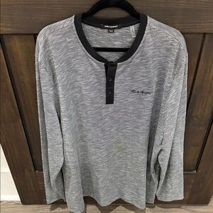 Karl Lagerfeld Gray and Black Long Sleeve Henley Shirt
